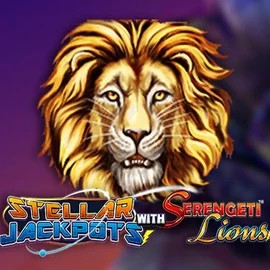 Stellar Jackpots with Serengeti Lions slot logo by Lightning Box Game at Shotz Casino